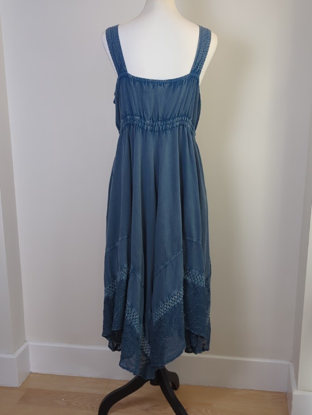 Vintage Magic Mineral Wash Floral Embroidered Handkerchief Midi Dress XL - Picture 9 of 14